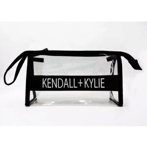 Kendall + Kylie Makeup Cosmetics Bag Toiletry Pouch Clear Transparent Black Trim